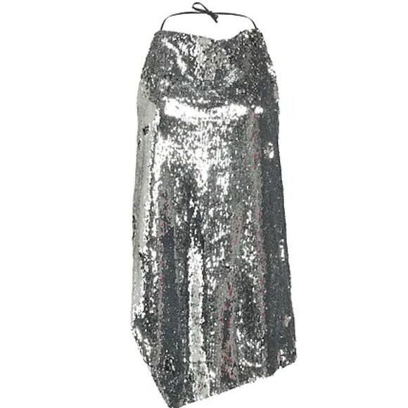 MARQUES' ALMEIDA Silver Sequin Halter Top NWT Size 12 - Picture 1 of 11